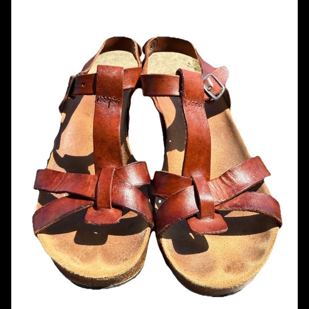 Lola Sabbia Eric Michael Brown Leather Cork Wedge Sandals Womens EU 38 US 7-7.5